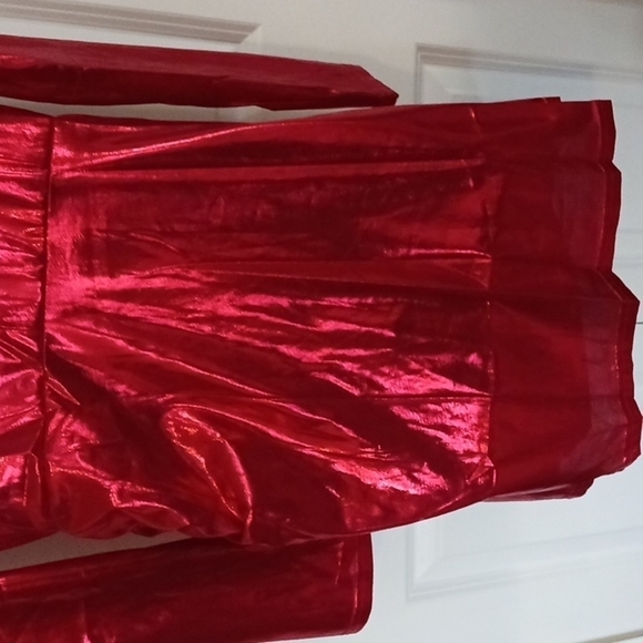 Nwot Y2kMettalic Red Mock Neck Ruched Dress. SIZE L. - Picture 10 of 13